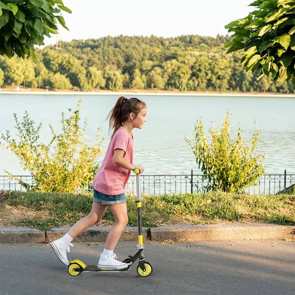 Hopfällbar sparkcykel med fotbroms svart och limegrön