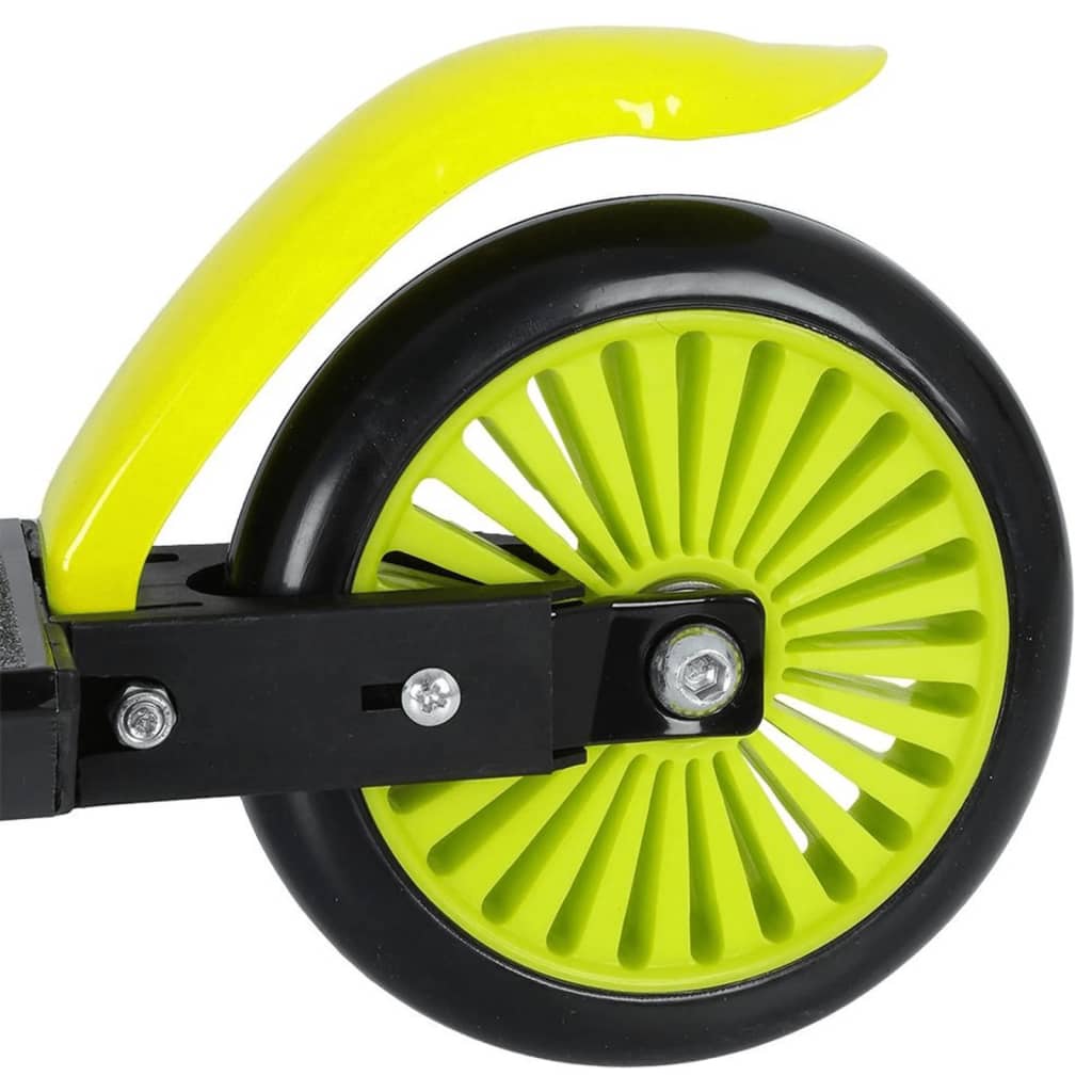 Hopfällbar sparkcykel med fotbroms svart och limegrön