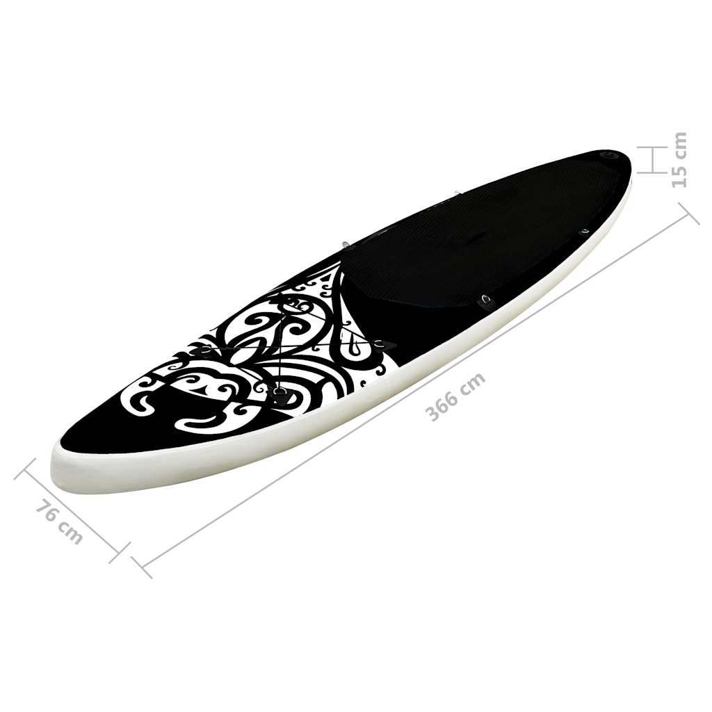 SUP-bräda uppblåsbar 366x76x15 cm svart