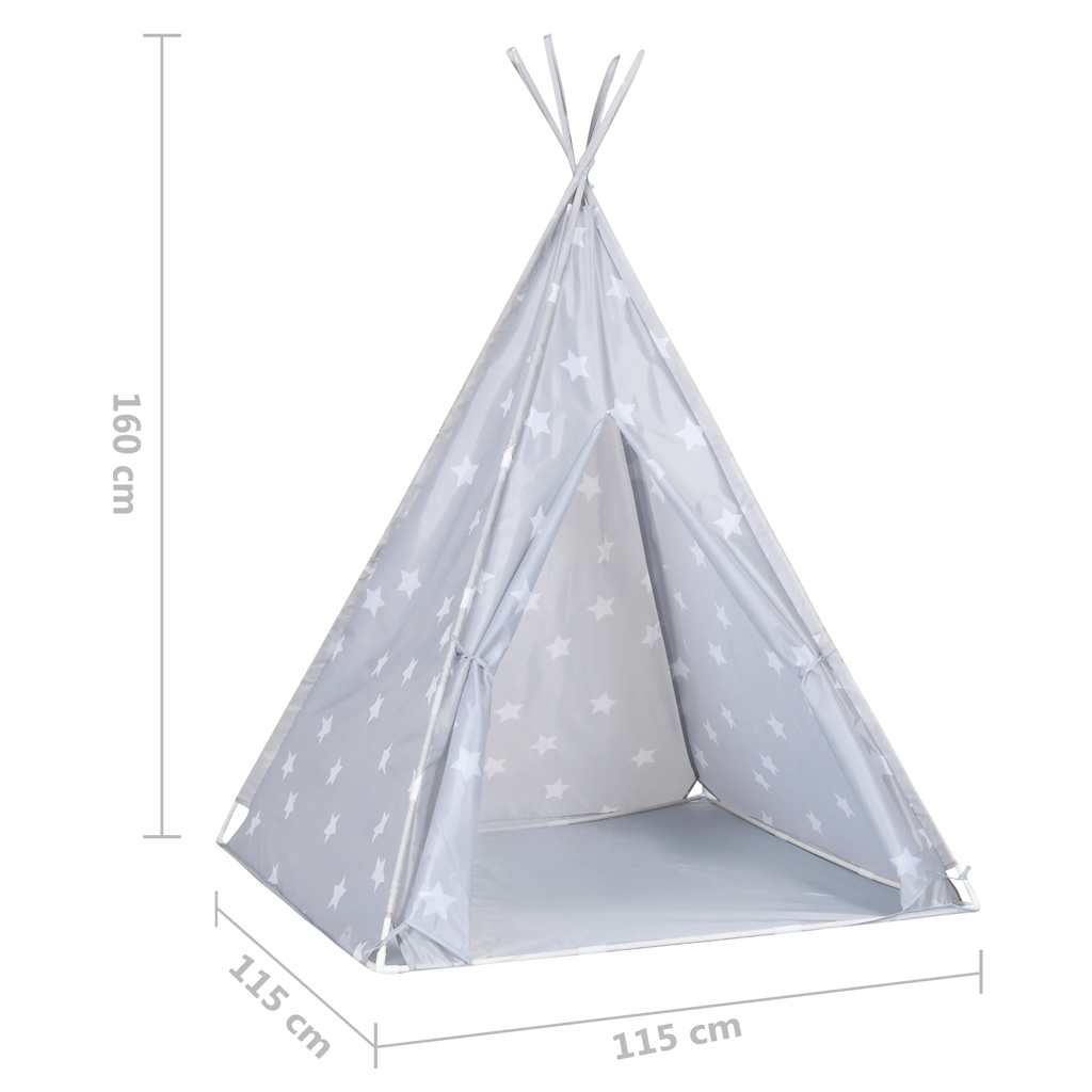 Tipitält för barn polyester med väska grå 115x115x160 cm