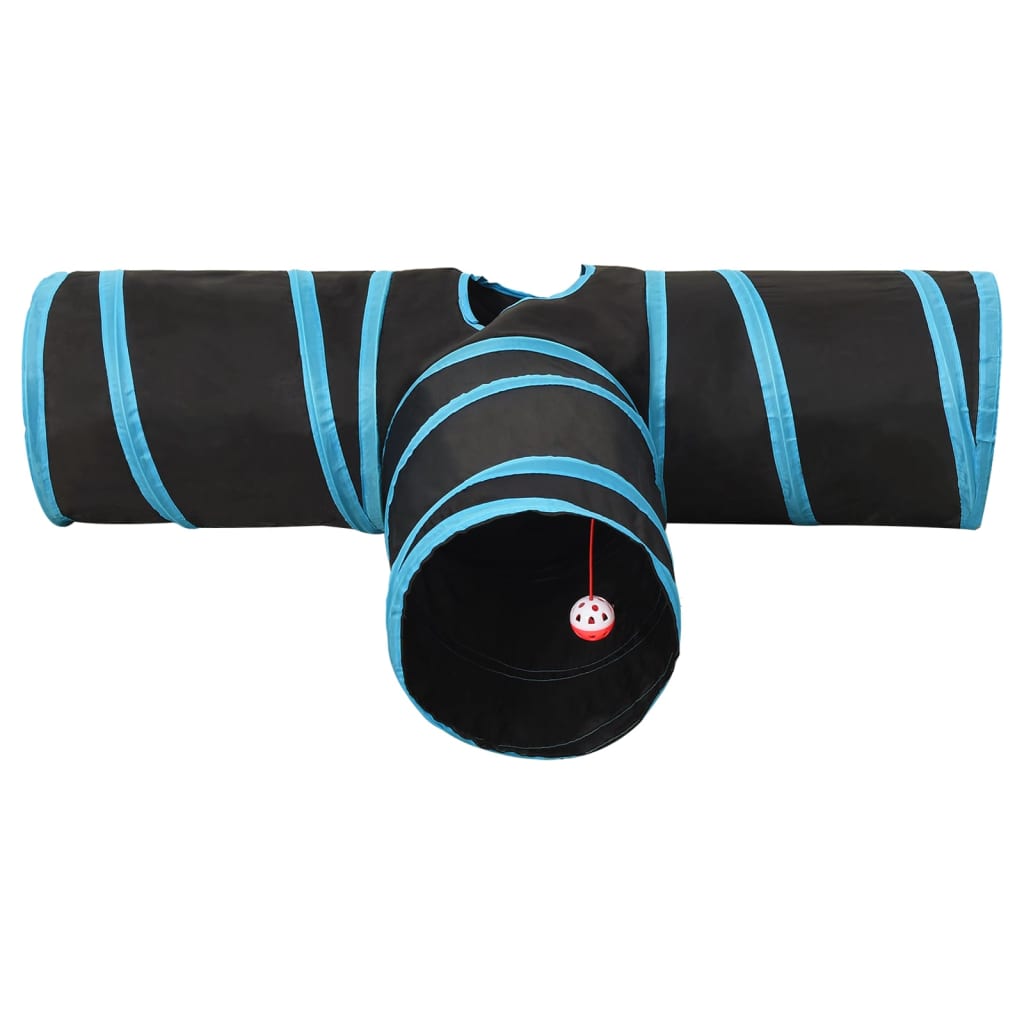 3-vägs kattunnel svart och blå 90 cm polyester