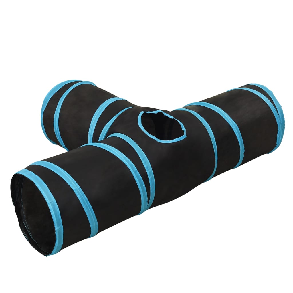 3-vägs kattunnel svart och blå 90 cm polyester