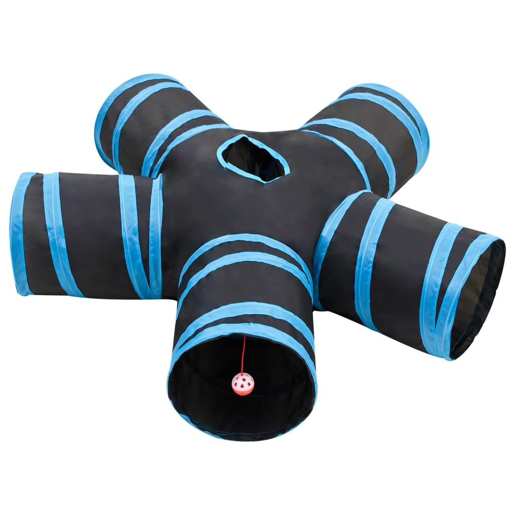 5-vägs kattunnel svart och blå 25 cm polyester
