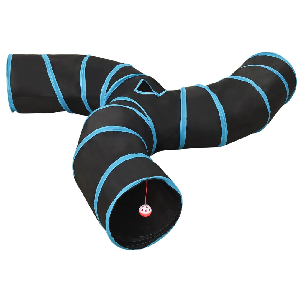 3-vägs kattunnel svart och blå 25 cm polyester