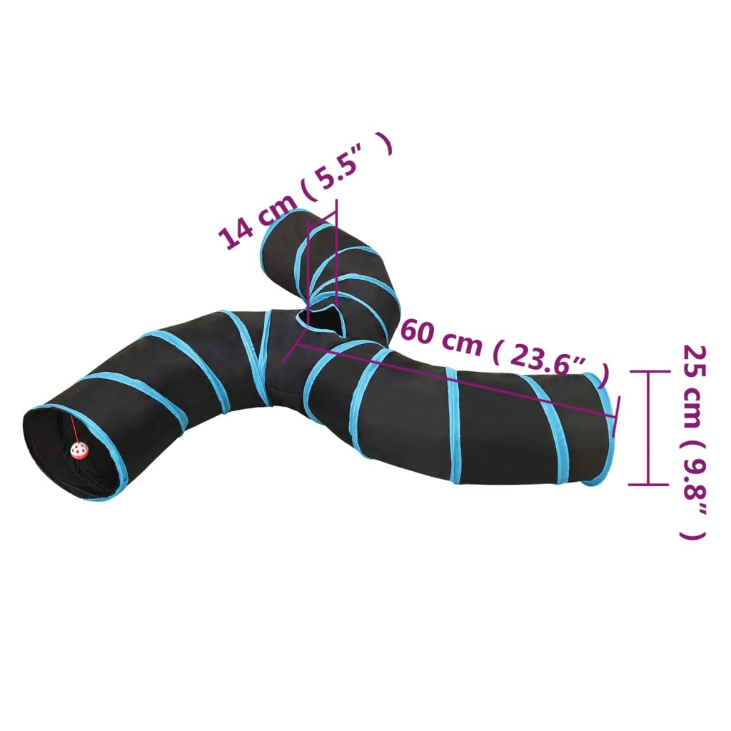 3-vägs kattunnel svart och blå 25 cm polyester