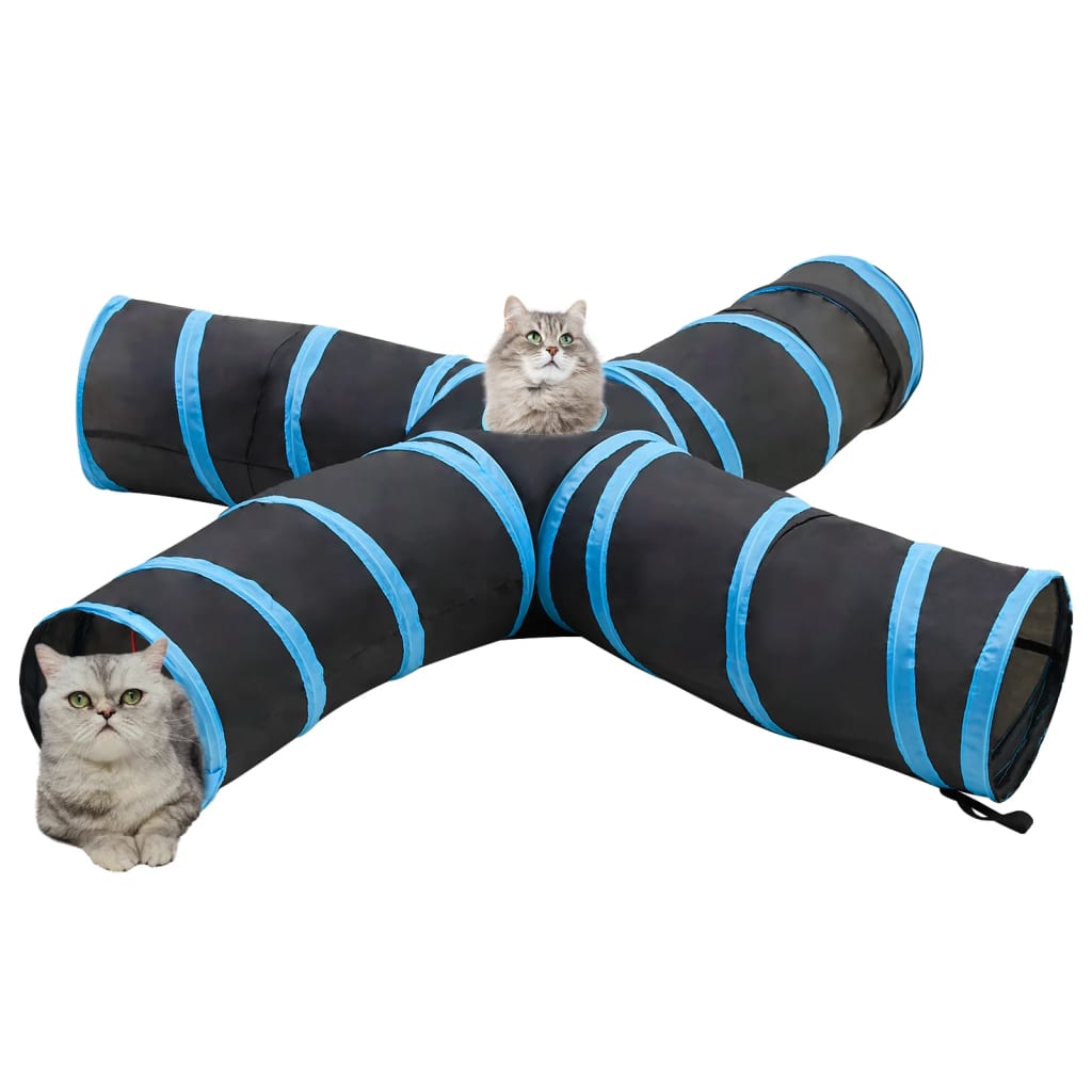 4-vägs kattunnel svart och blå 25 cm polyester