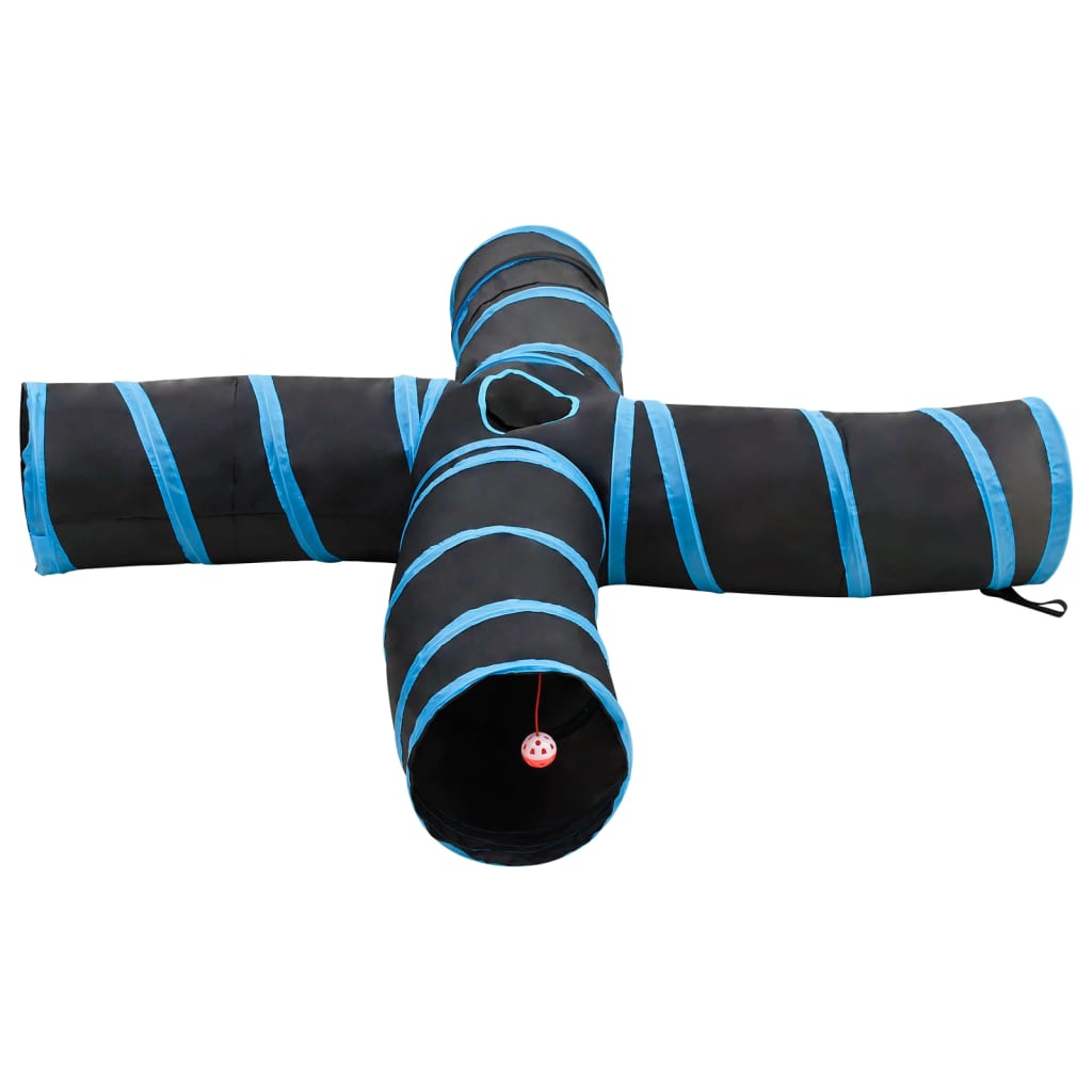 4-vägs kattunnel svart och blå 25 cm polyester