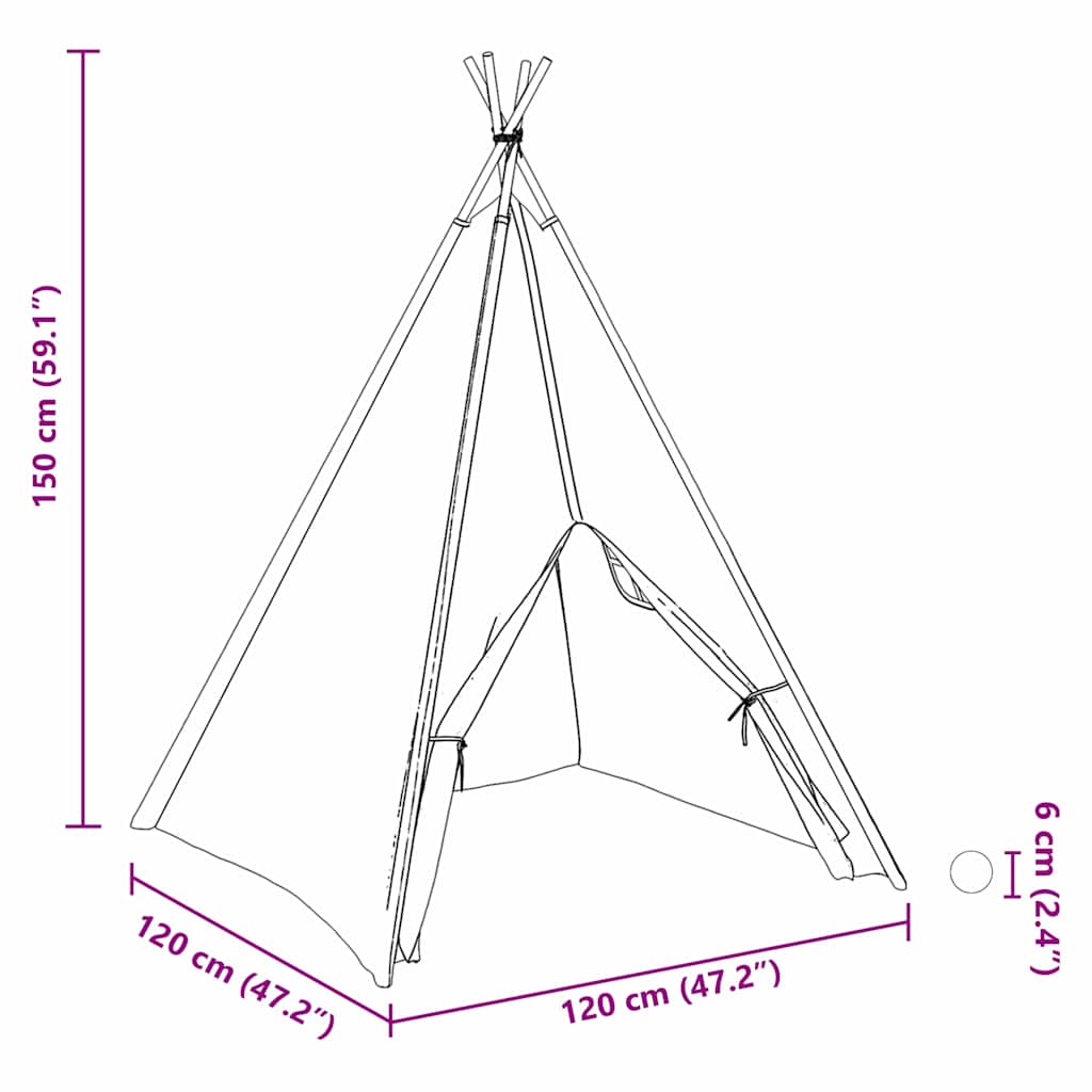 Teepee Tält Vit 120 x 120 x 150 cm Tyg och Plast