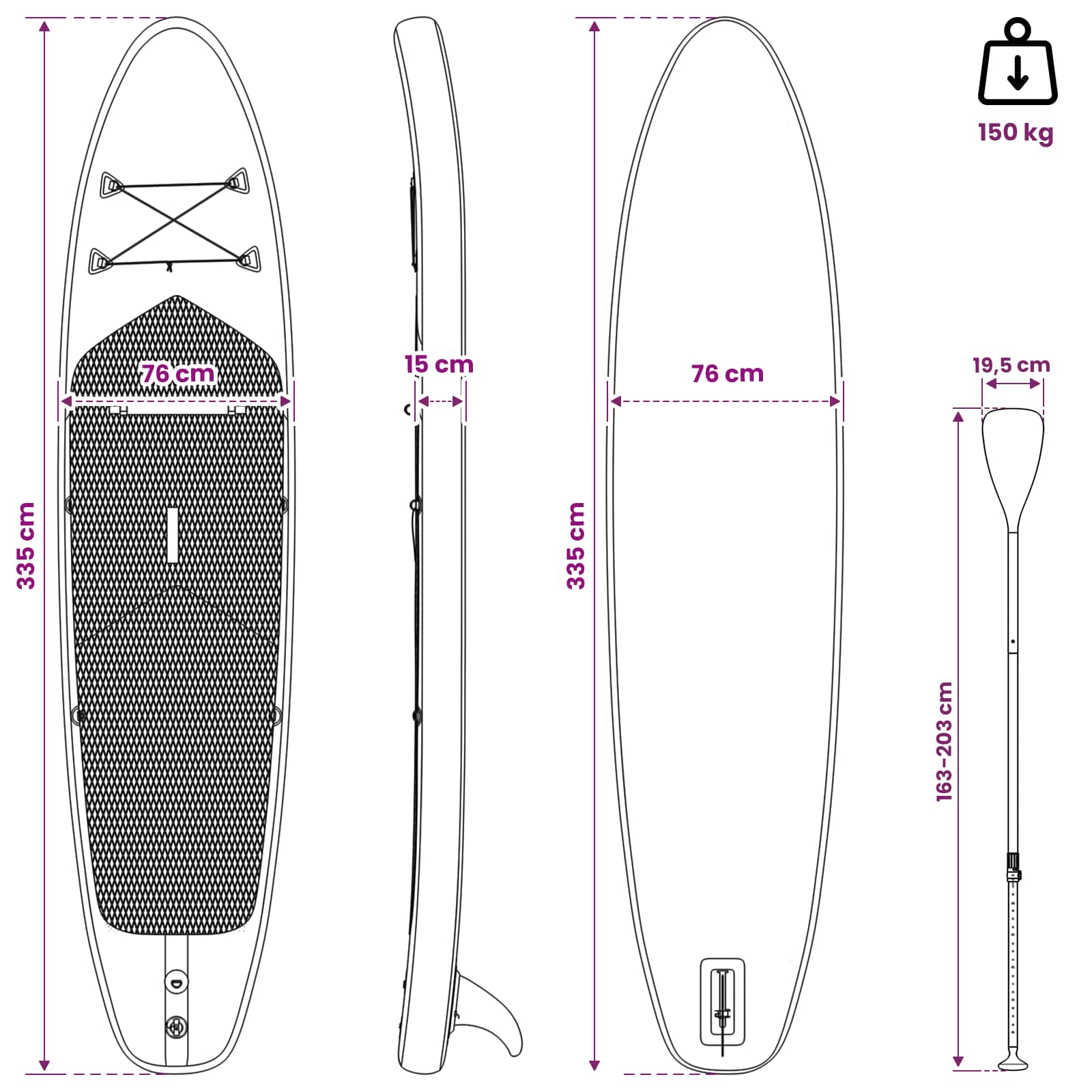 Uppblåsbar Stand Up Paddle Board HYDROS 335 x 76 x 15 cm Turkos