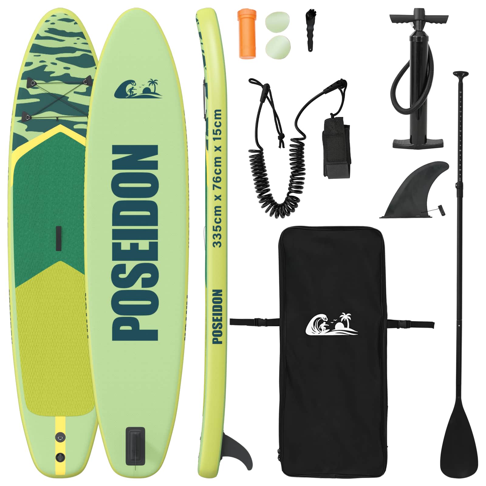 Uppblåsbar Stand Up Paddle Board POSEIDON Grön 335 x 76 x 15 cm