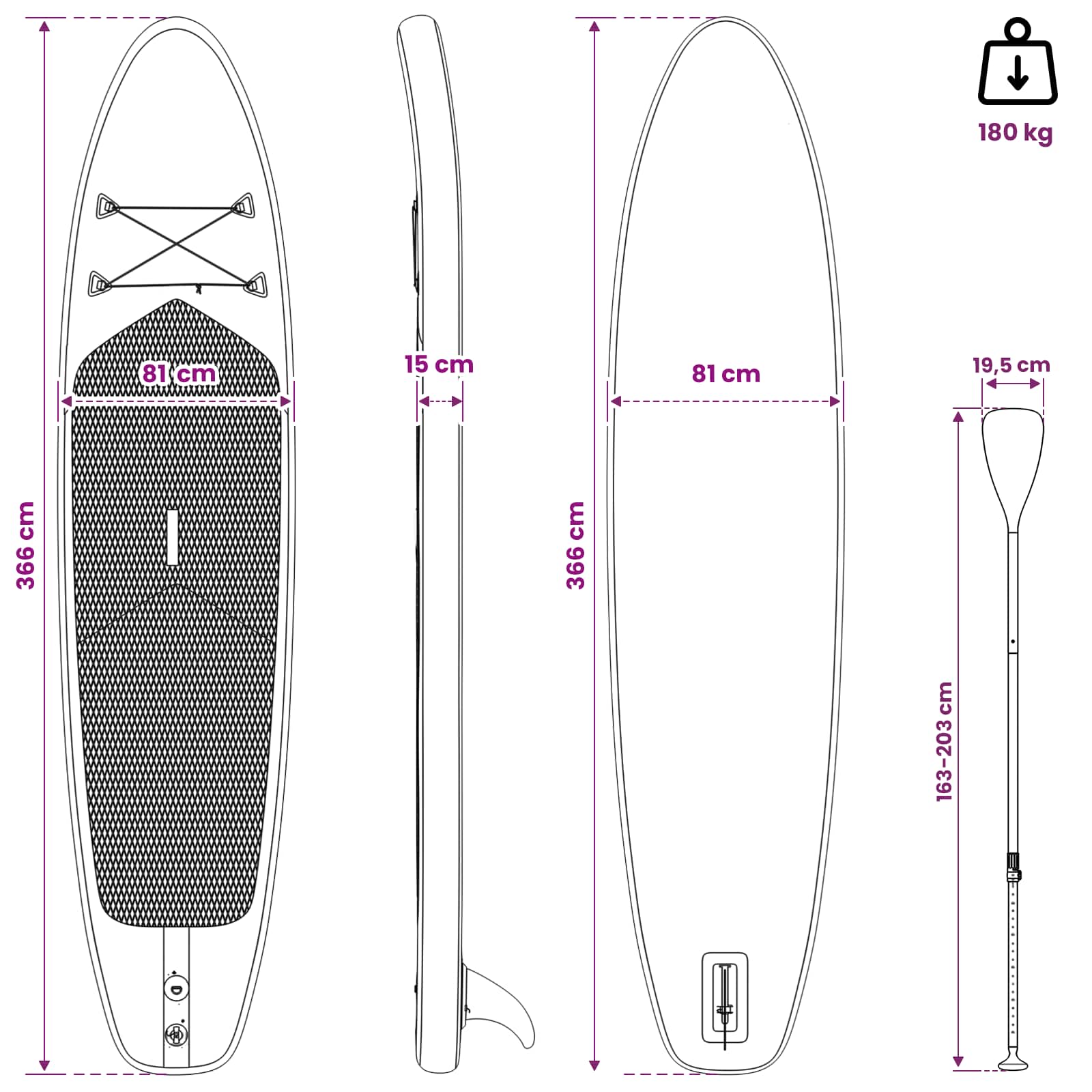 Inflaterbart Stand Up Paddle Board HYDROS 366 x 81 x 15 cm för