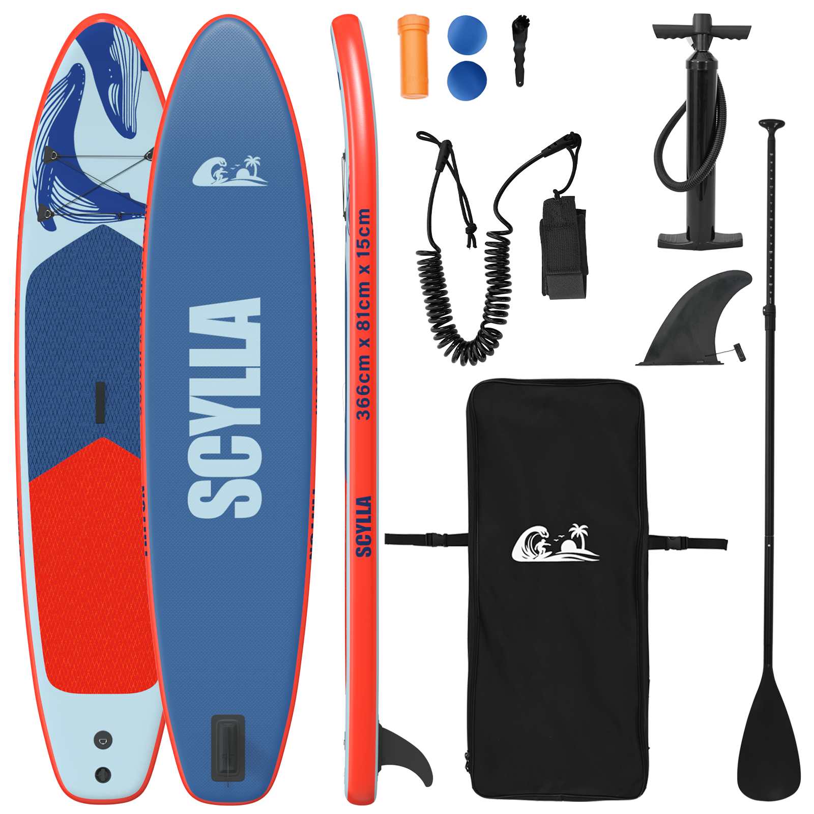 Uppblåsbar Stand Up Paddle Board SCYLLA 366 x 81 x 15 cm Blå