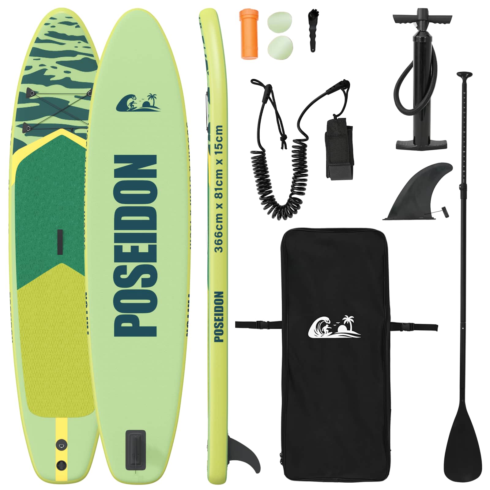 Uppblåsbar Stand Up Paddle Board POSEIDON 366 x 81 x 15 cm Grön