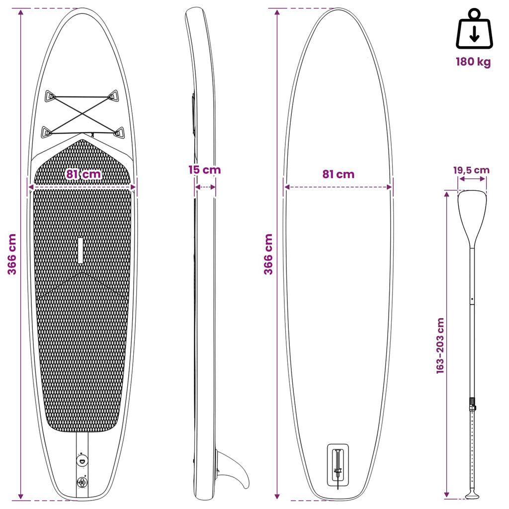 Uppblåsbar Stand Up Paddle Board APEX 366 x 81 x 15 cm Blå för