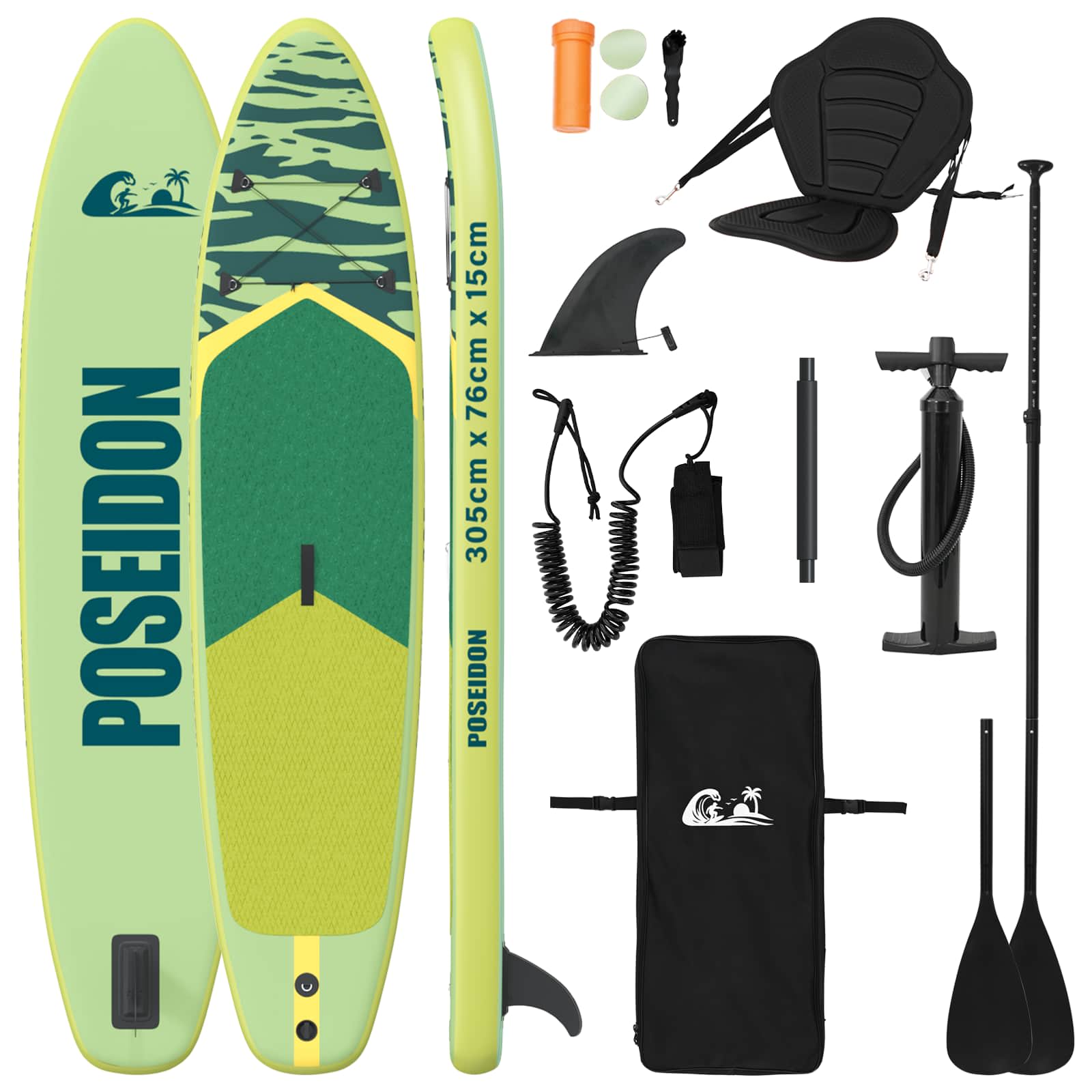 SUP-bräda med sits 2-i-1 POSEIDON 305 x 76 x 15 cm Grön för