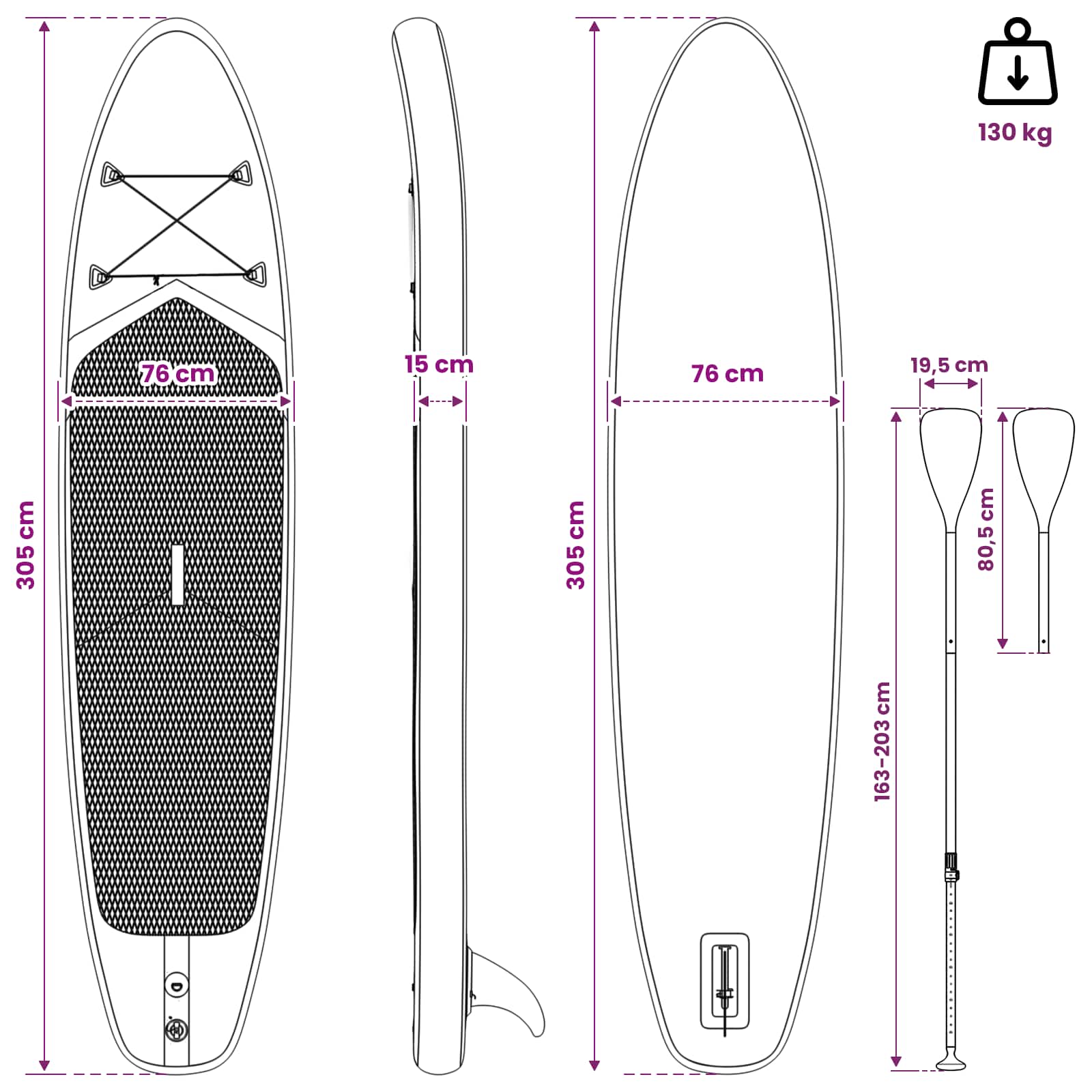 SUP-bräda med sits 2-i-1 APEX 305 x 76 x 15 cm Blå för