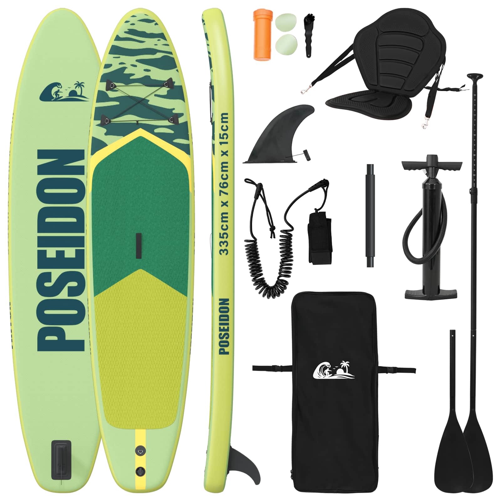 SUP-bräda med sits 2-i-1 POSEIDON 335 x 76 x 15 cm Grön för