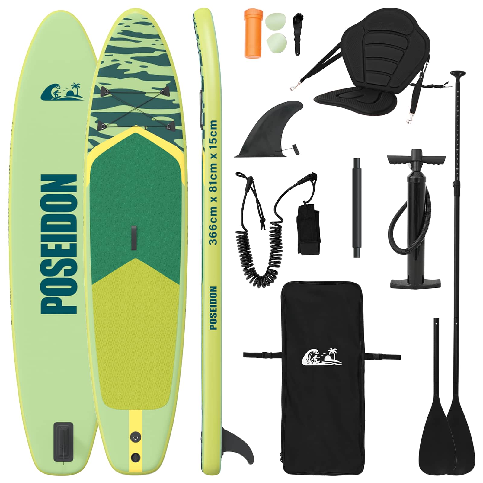 SUP-bräda med sits 2-i-1 POSEIDON 366 x 81 x 15 cm Grön för