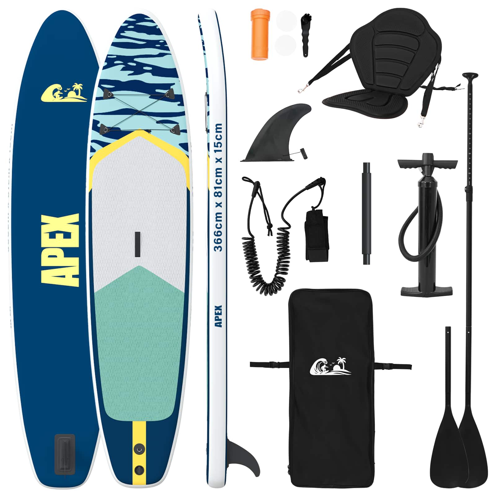 SUP-bräda med sits 2-i-1 APEX 366 x 81 x 15 cm Blå för