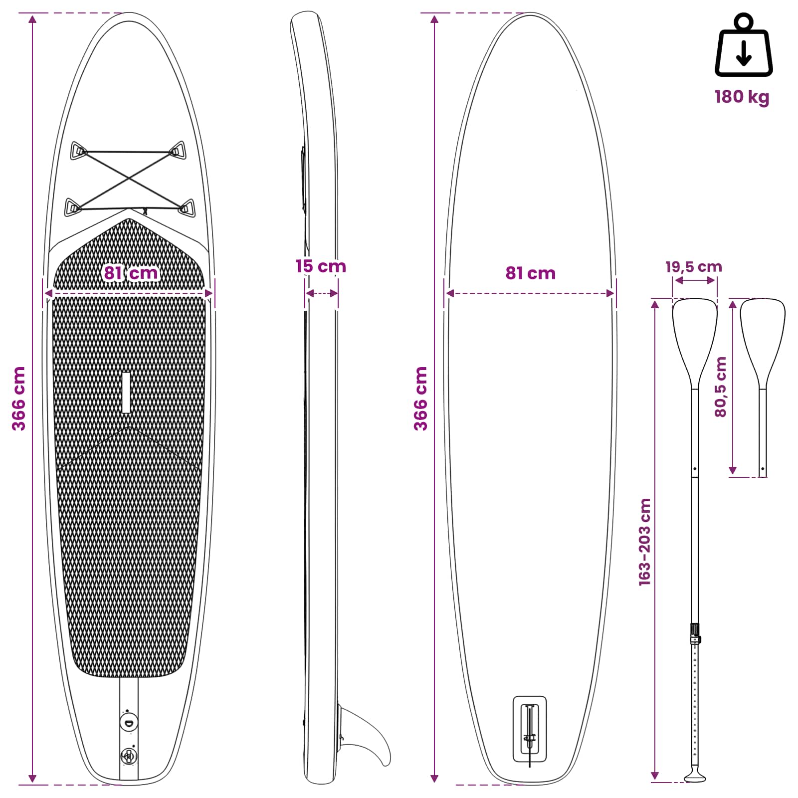 SUP-bräda med sits 2-i-1 APEX 366 x 81 x 15 cm Blå för