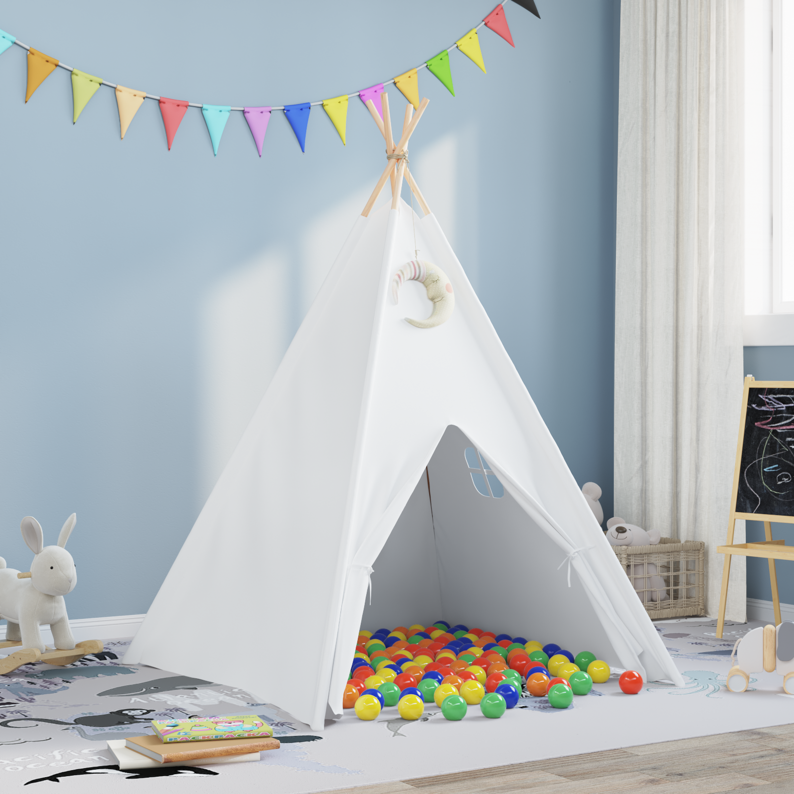 Teepee Tält Vit 120 x 120 x 150 cm Tyg och Plast